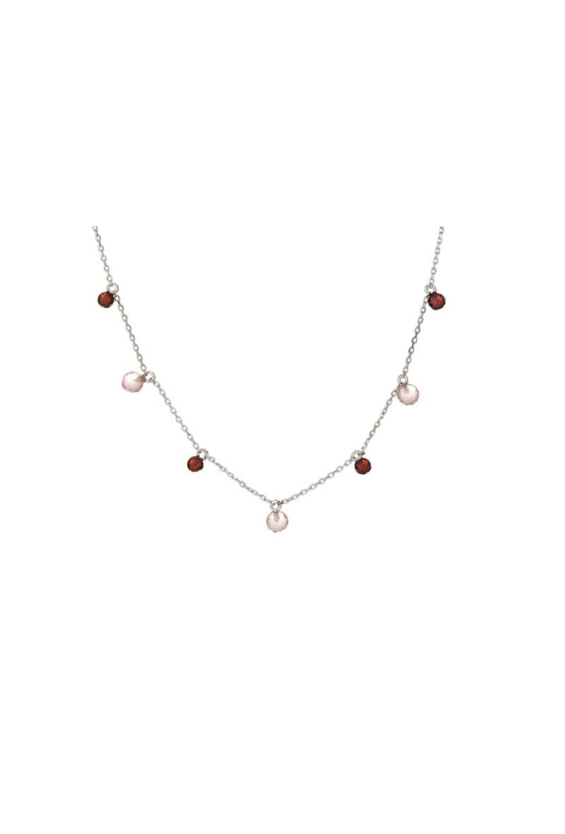 Grossiste OPALOOK FRANCE - Collier quartz rose et grenat, argent 925, longueur 40+3cm - CJF-CL030
