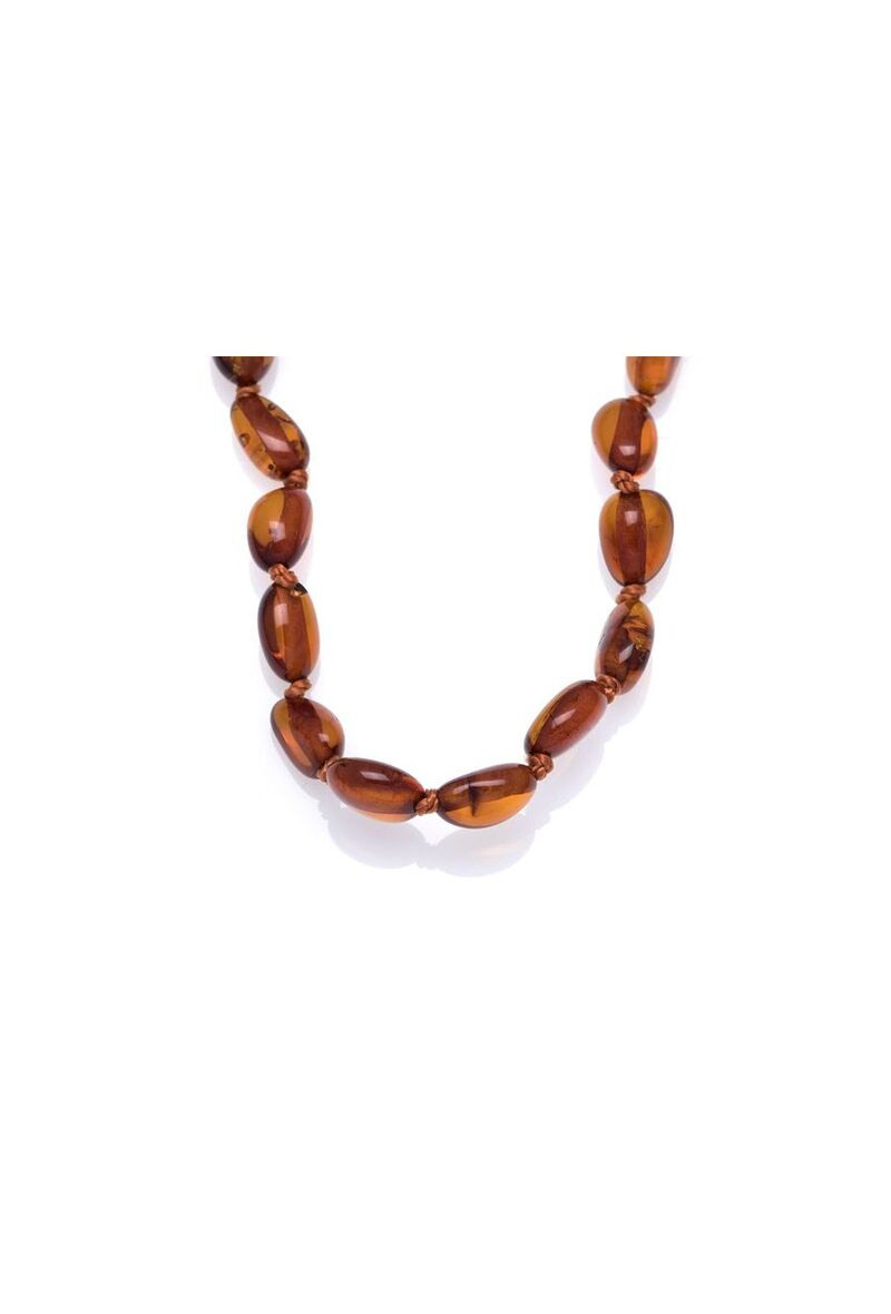 Wholesaler OPALOOK FRANCE - Necklace with Amber Cognac Olive, 32 - 33 cm - Gan33o -Clip