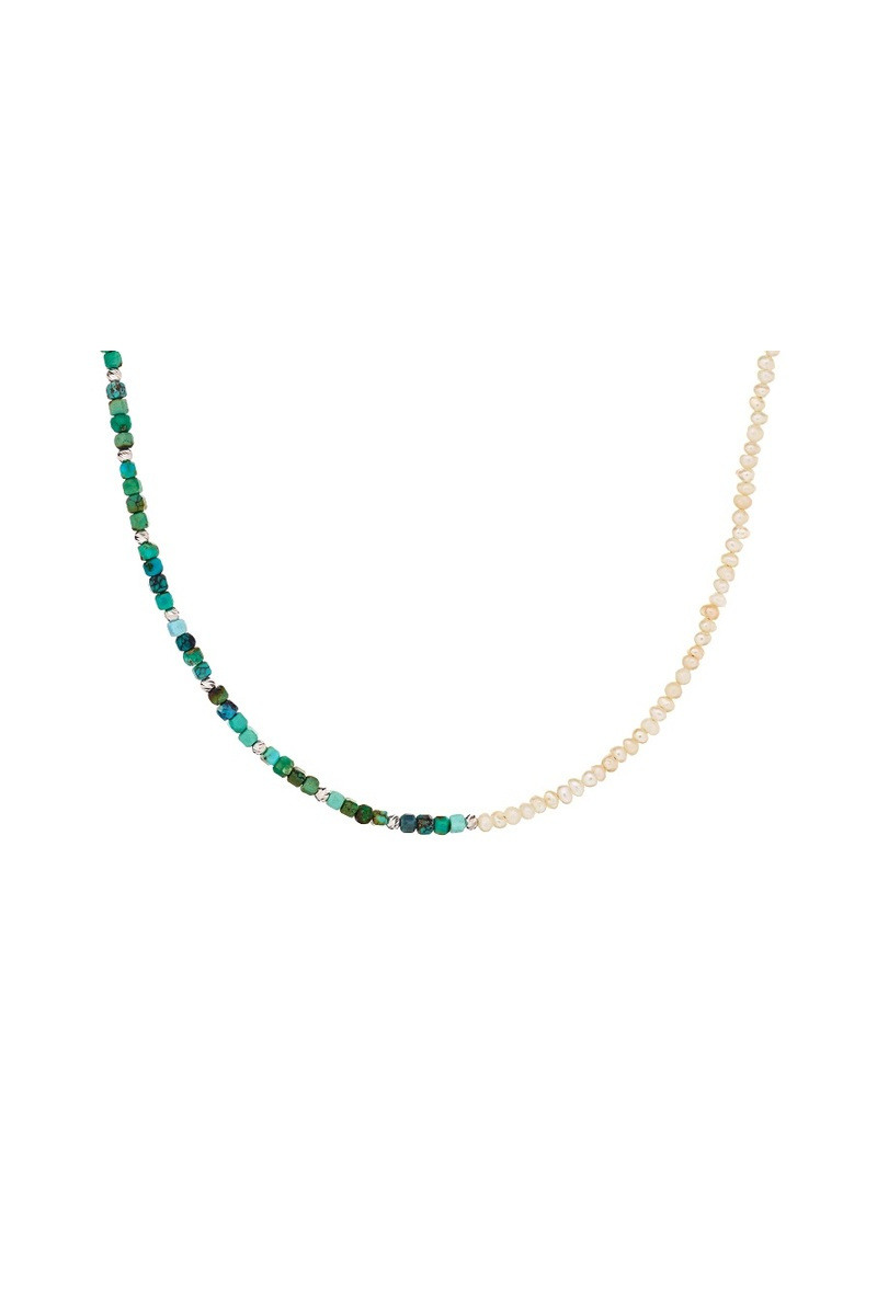 Grossiste OPALOOK FRANCE - Collier avec turquoise et perle, en argent doré 925 - CJF-CL107R