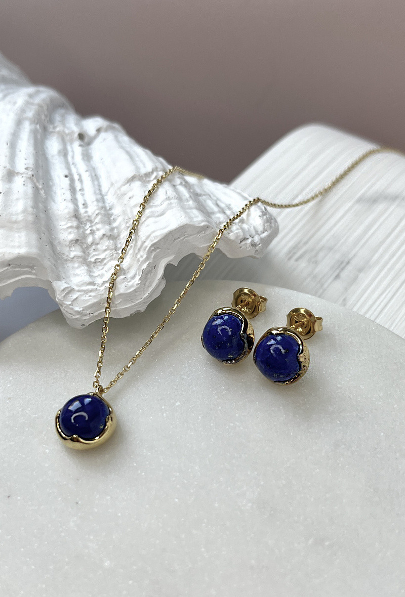 Grossiste OPALOOK FRANCE - Collier lapis-lazuli bleu, argent doré 925, 42 + 3 cm - CJF-CL079D