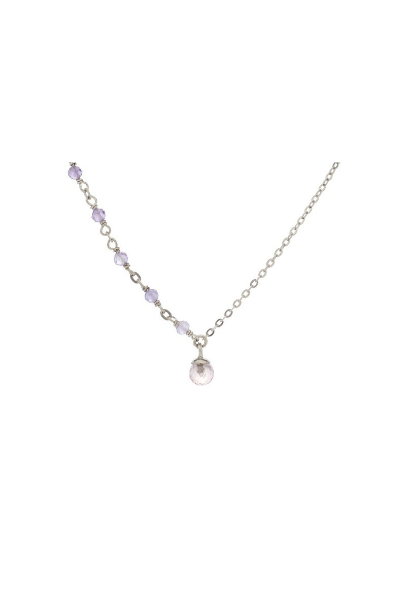 Grossiste OPALOOK FRANCE - Collier améthyste et quartz rose, argent 925, 42 + 3 cm - CJF-CL082