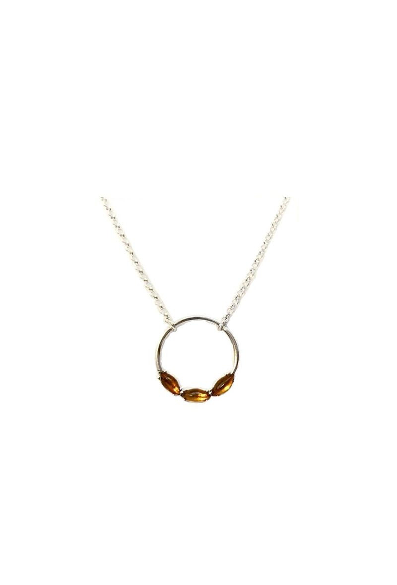 Grossiste OPALOOK FRANCE - Collier ambre cognac navette, argent 925, 45 + 3 cm - ZI4203NR