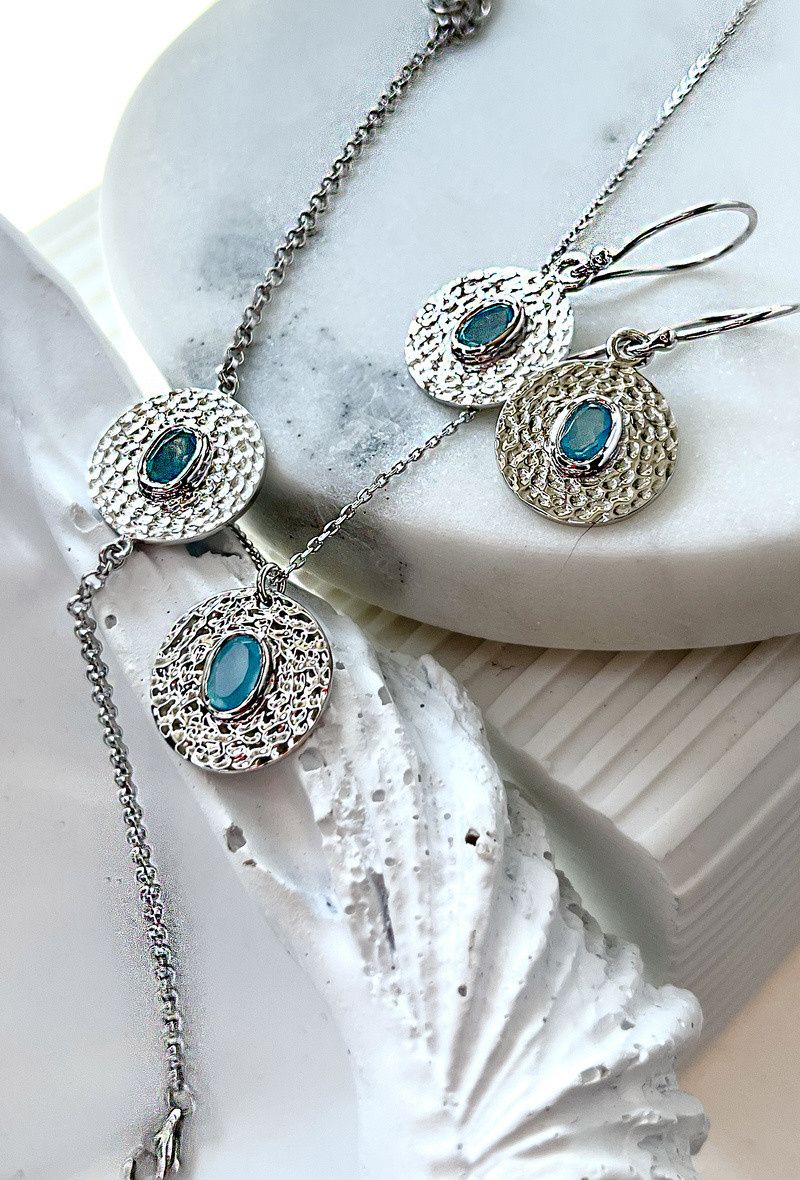 Grossiste OPALOOK FRANCE - Collier calcédoine bleue, argent 925, longueur 42 + 3 cm - CJF-CL055