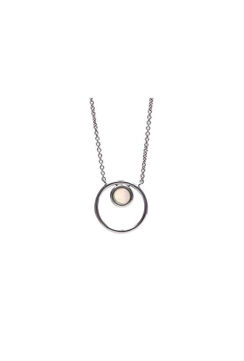 Grossiste OPALOOK FRANCE - Collier avec opale blanche ronde, argent 925, 42 + 3 cm - 05103NOZ