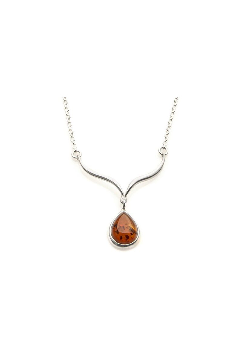 Grossiste OPALOOK FRANCE - Collier avec ambre cognac goutte, argent rhodié 925/1000 - AMWK00401R