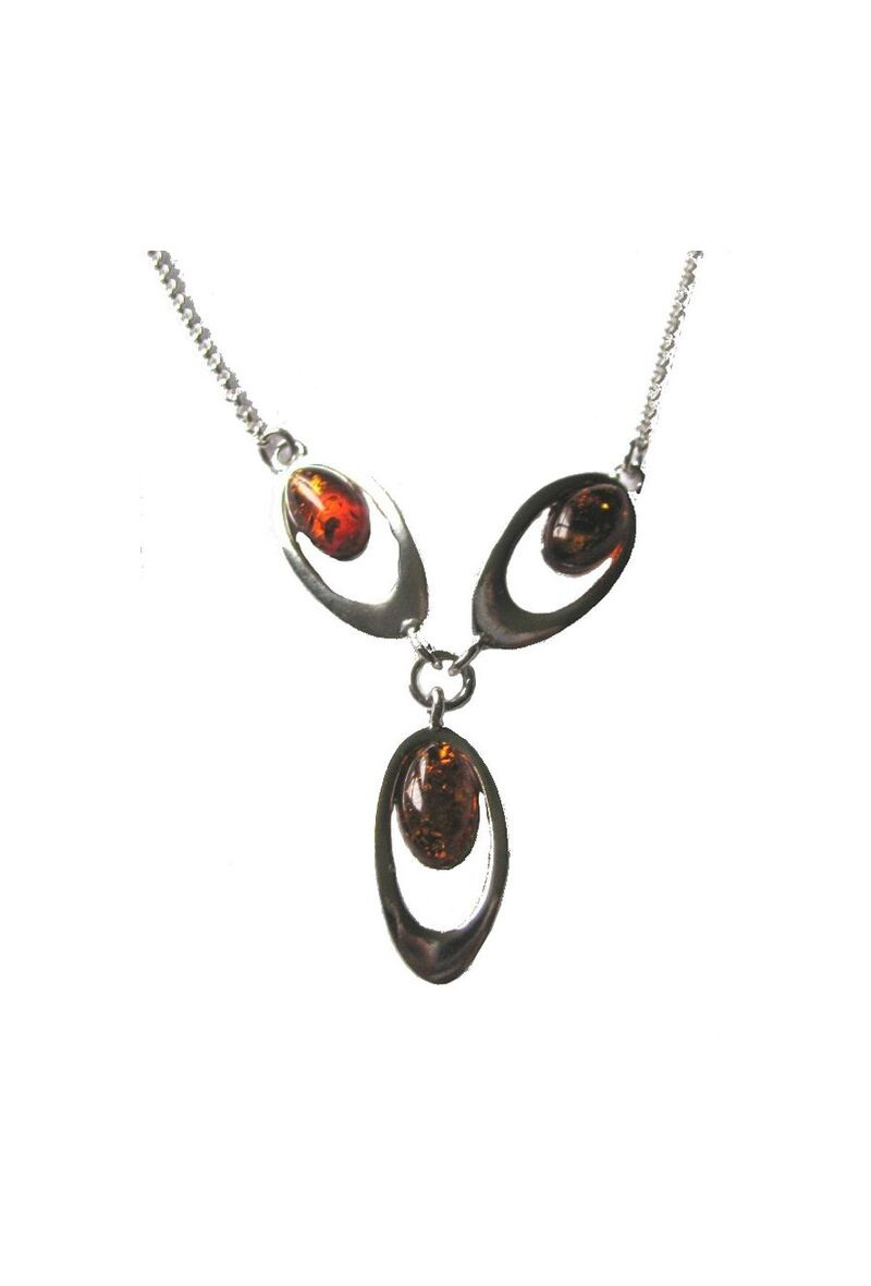 Grossiste OPALOOK FRANCE - Collier avec ambre cognac, en argent rhodié 925 - KM220NR