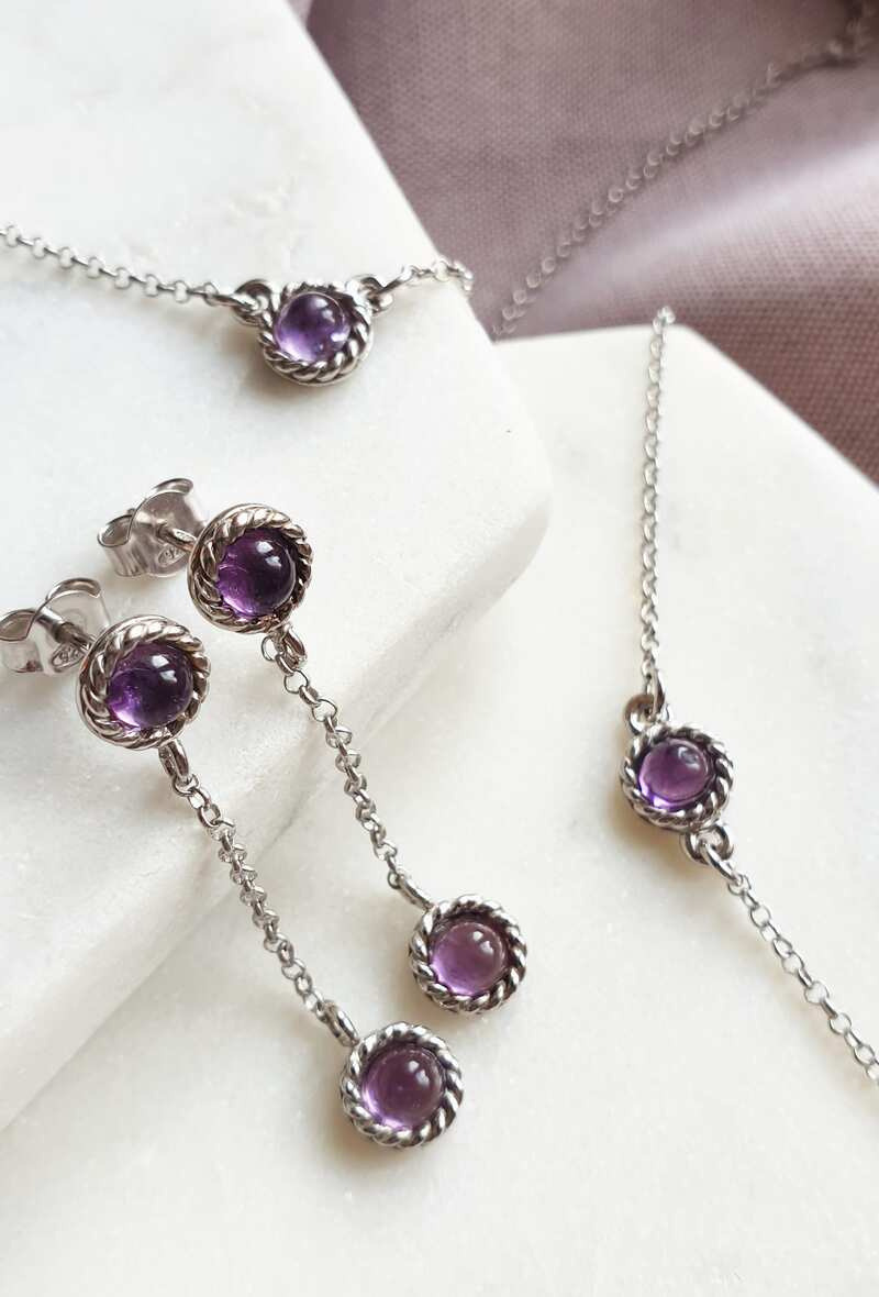 Grossiste OPALOOK FRANCE - Collier ronde améthyste violette, argent 925, 40+5cm - CKL-CL008-AM