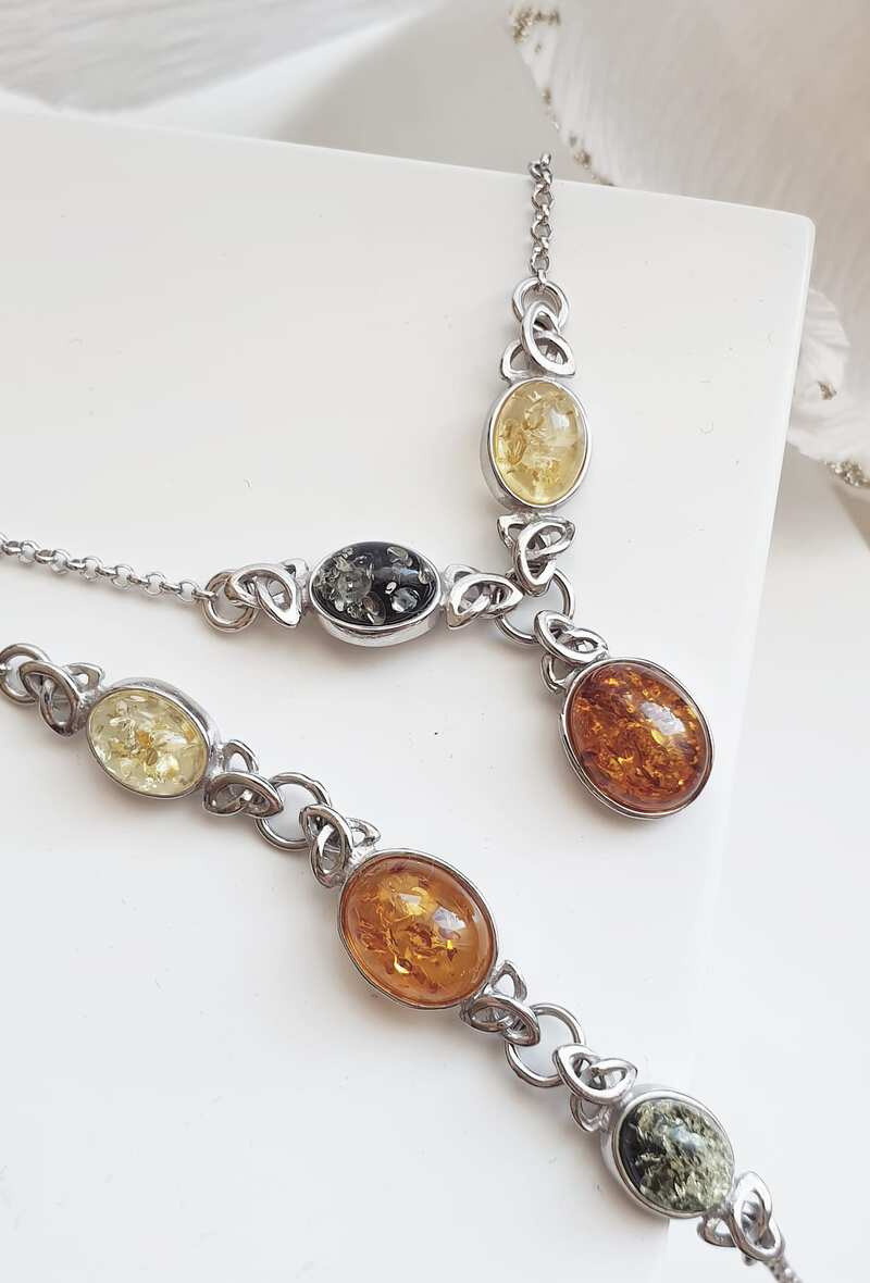 Grossiste OPALOOK FRANCE - Collier avec ambre multicolore, en argent rhodié 925 - KM259NR