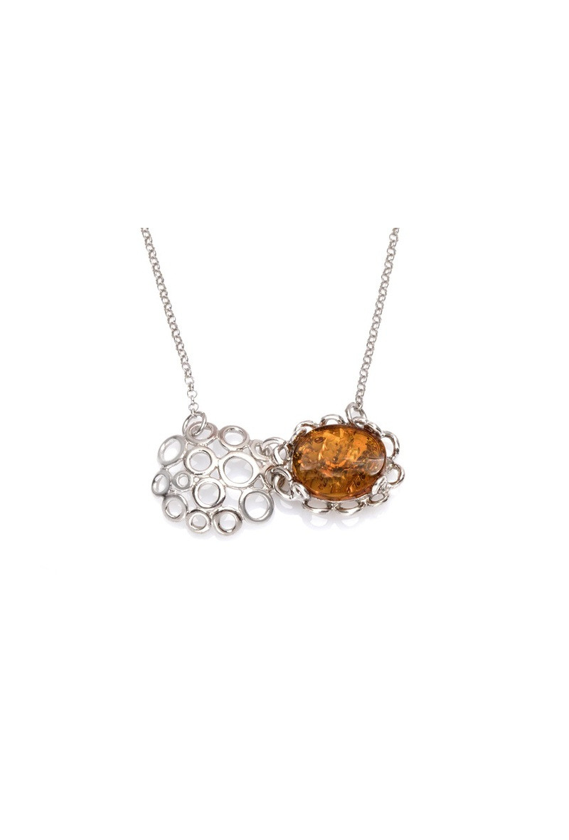 Grossiste OPALOOK FRANCE - Collier avec ambre cognac, argent rhodié 925, 42 + 3 cm - KLAP1208NR