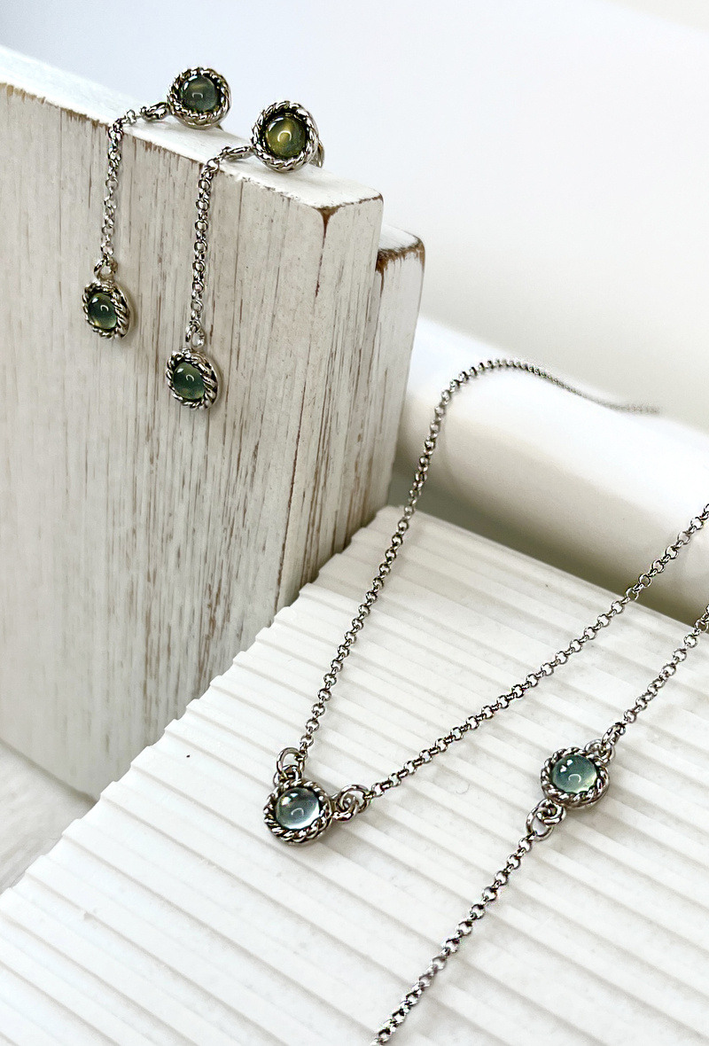 Grossiste OPALOOK FRANCE - Collier ronde avec agate aqua teintée, argent, 40+5cm - CKL-CL008-AA