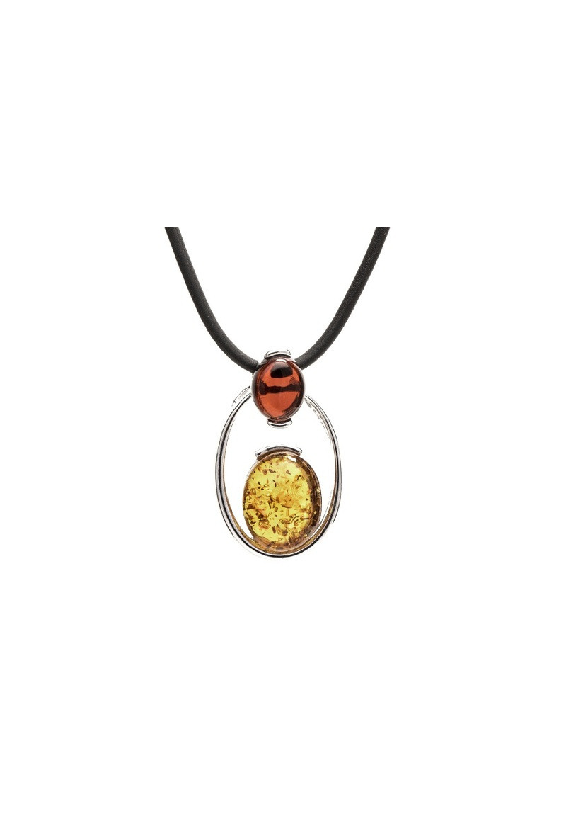 Grossiste OPALOOK FRANCE - Collier avec ambre cognac, en argent rhodié 925 - KL457-336NR