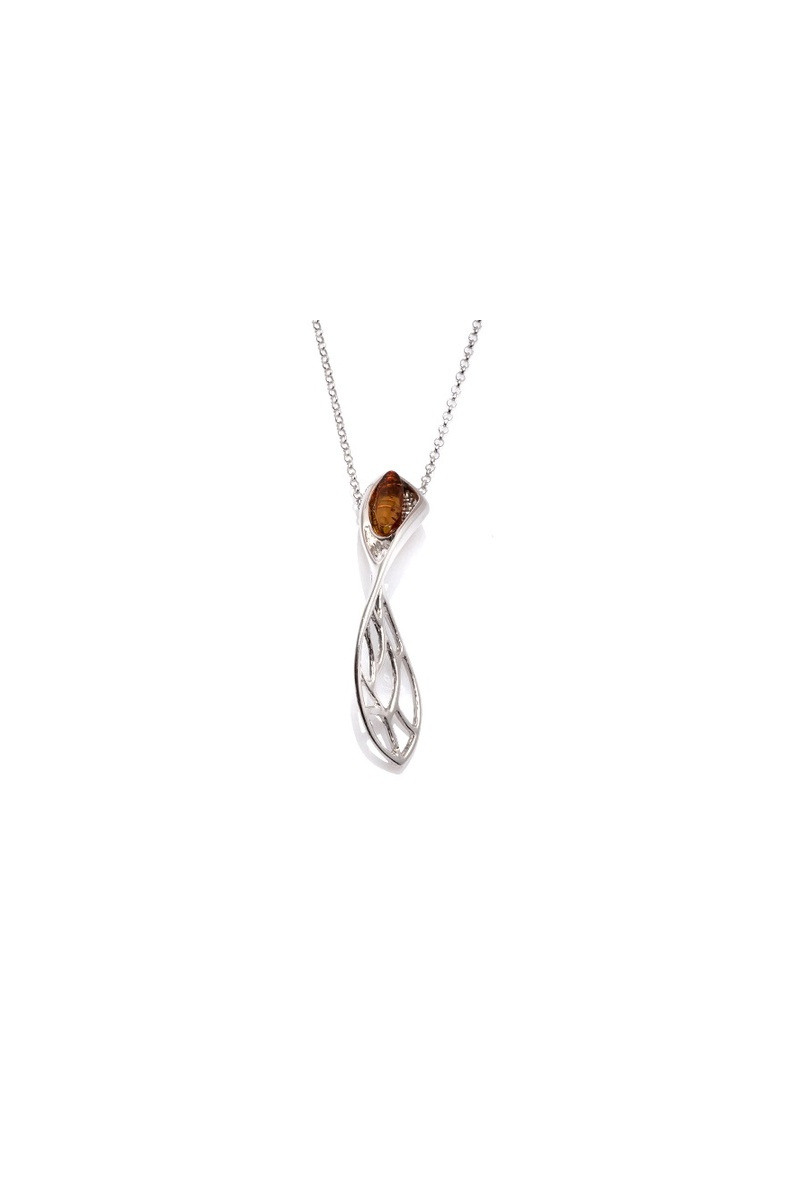 Grossiste OPALOOK FRANCE - Collier avec ambre cognac, argent 925, 42 + 3 cm - KL354-311NR