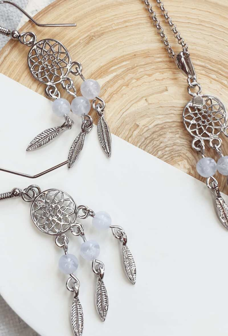 Grossiste OPALOOK FRANCE - Collier agate blue lace ronde, argent 925, 42+3cm - CKM-CL013-AB