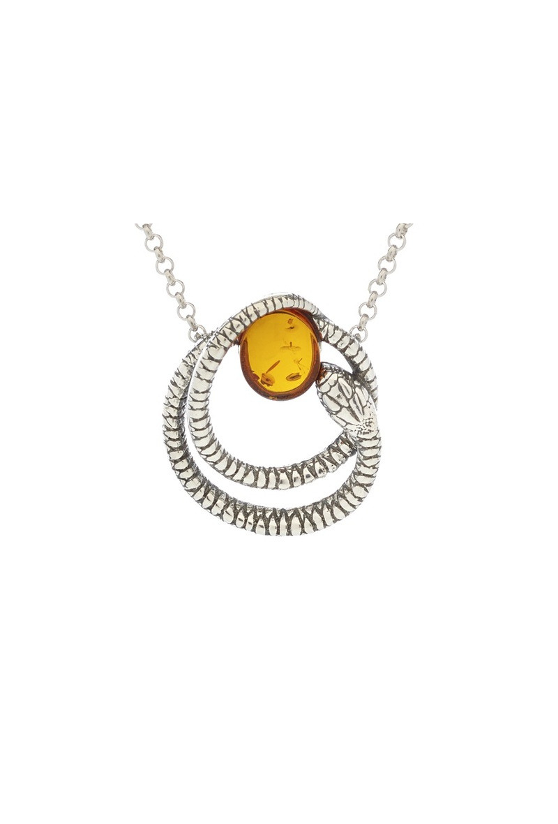 Grossiste OPALOOK FRANCE - Collier serpent ambre cognac, argent 925, 45 + 5 cm - SA4062NOR