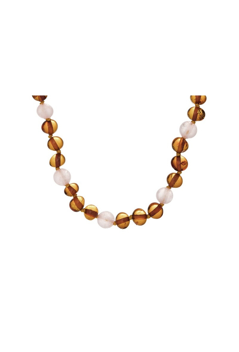 Wholesaler OPALOOK FRANCE - Necklace with pink amber and quartz, 32 - 33 cm - AKWK1QR -2clip