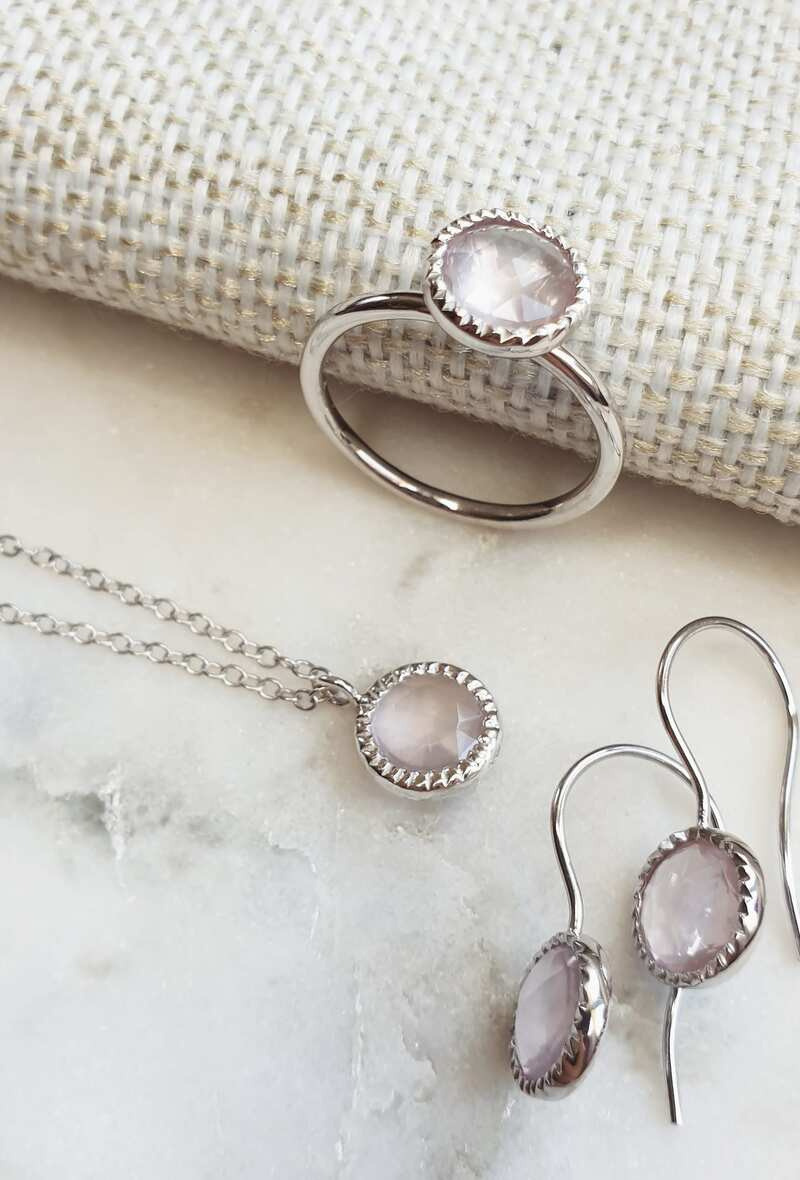 Grossiste OPALOOK FRANCE - Collier quartz rose naturel rond, argent 925, 42+3cm - CJF-CL027-QR