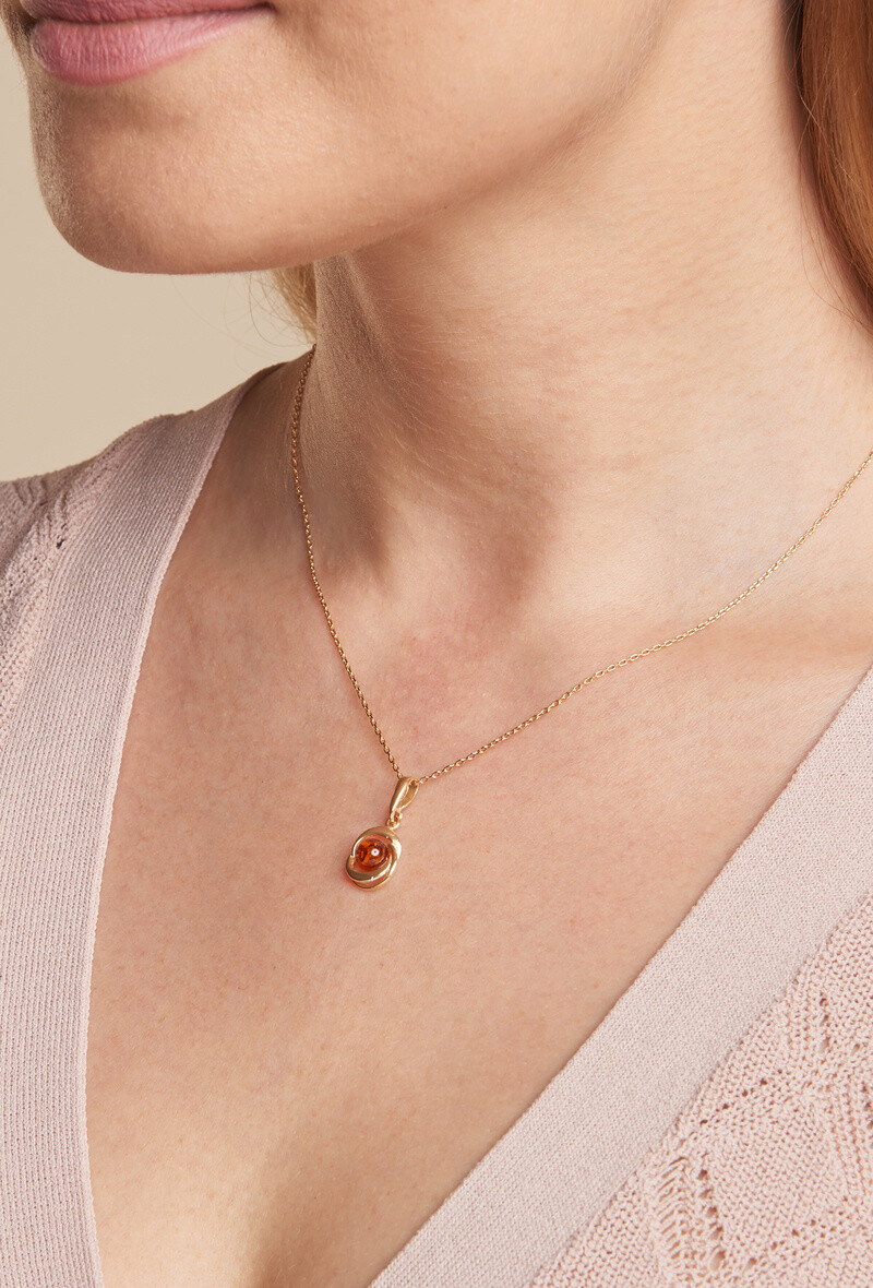 Cognac round cognac pendant, golden silver 925, 1+1.2 cm - AMW00147D - Cognac - 1 - large format