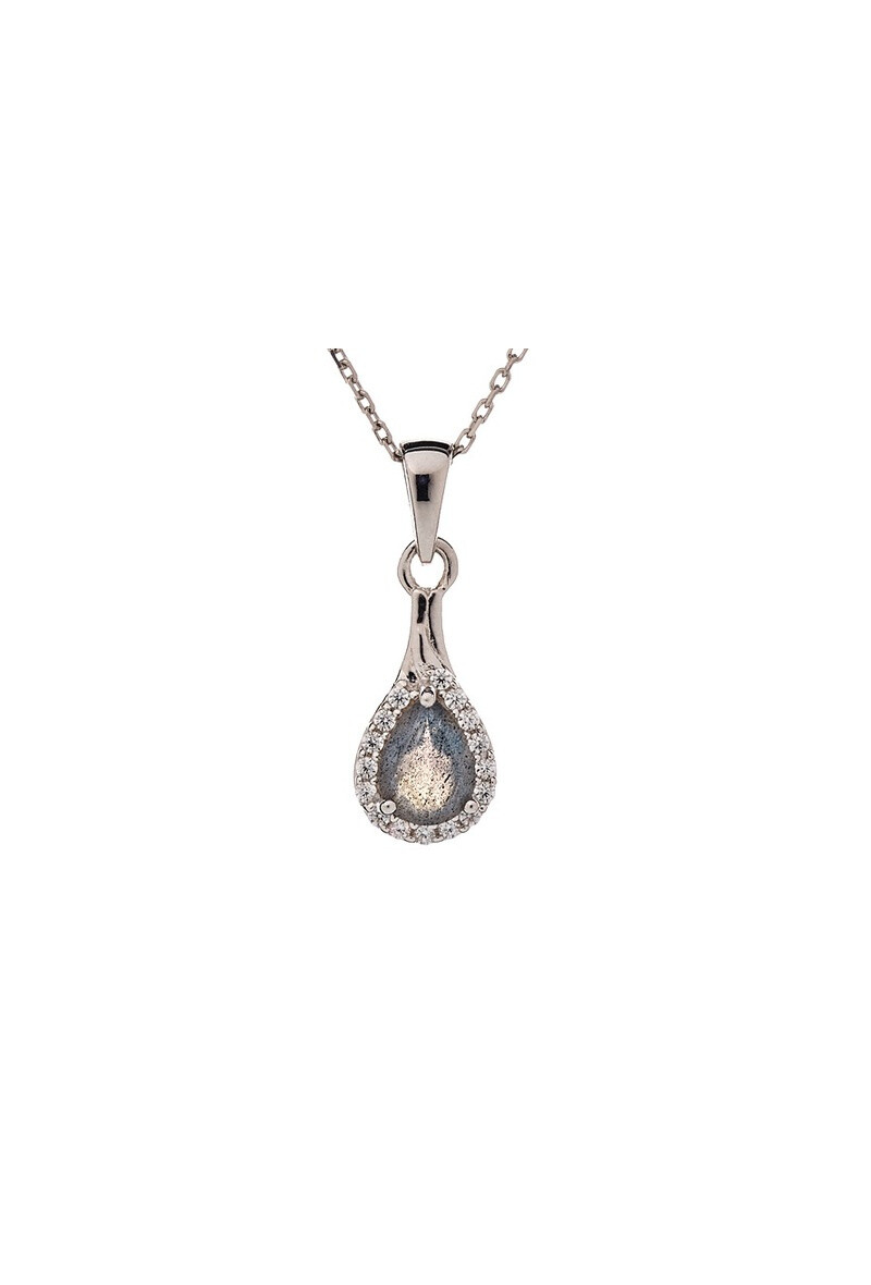 Wholesaler OPALOOK FRANCE - Drop pendant with labradorite and zircon, 925 silver - CVL-PE014-LB