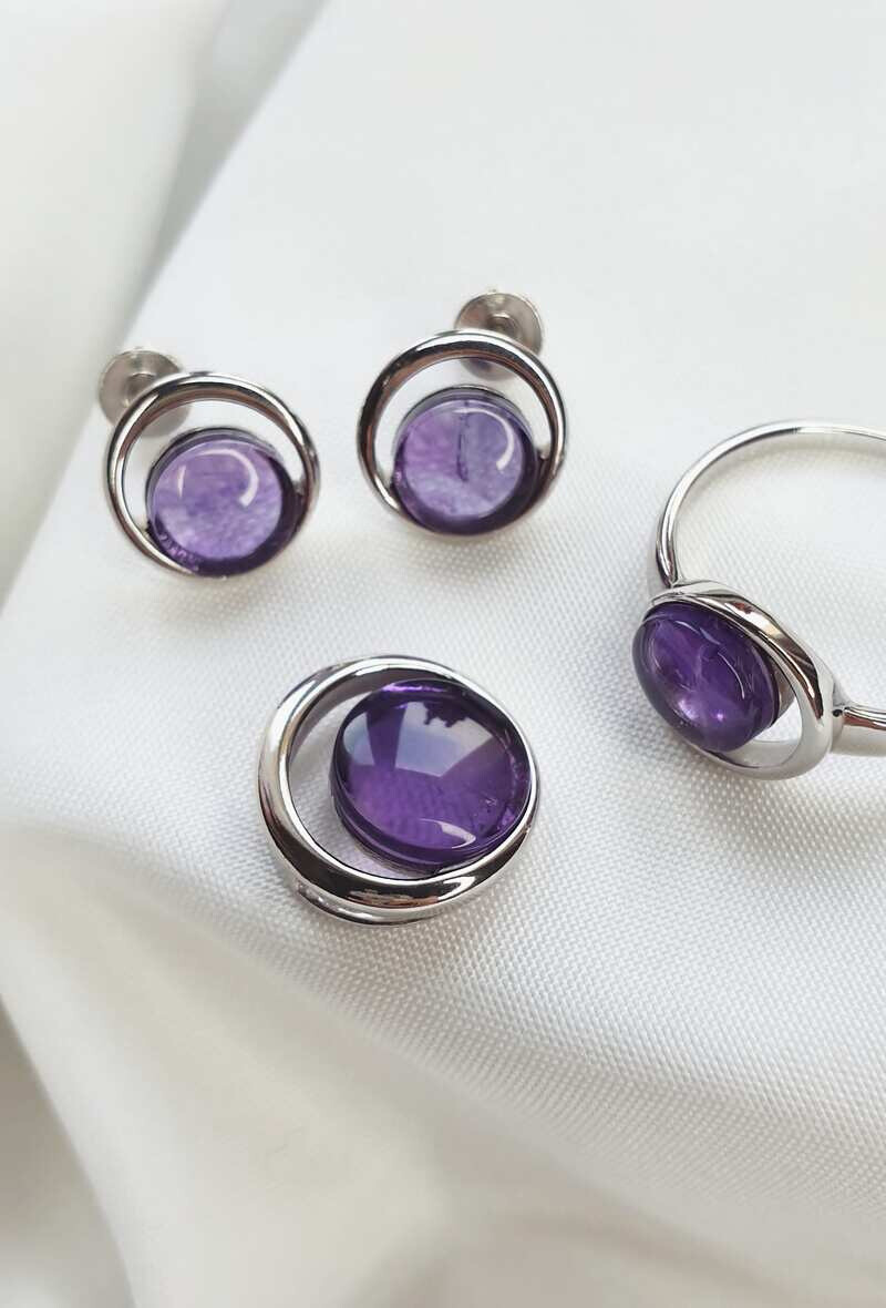 Wholesaler OPALOOK FRANCE - Pendant with amethyst, 925 silver, diameter 1.5 cm - CSA-PE043-AM