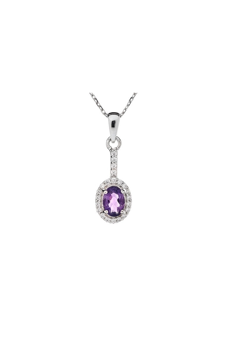 Wholesaler OPALOOK FRANCE - Oval pendant with amethyst and zircon, 925 silver - CVL-PE015-AM
