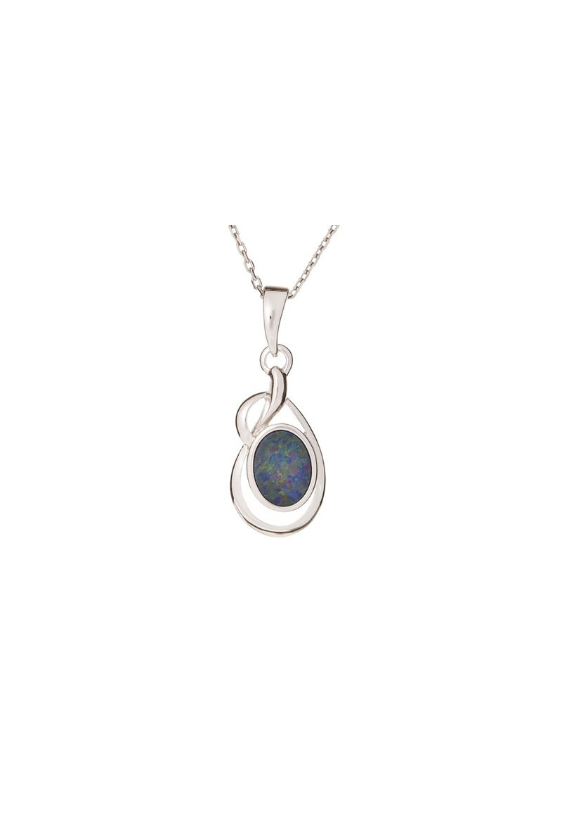 Wholesaler OPALOOK FRANCE - Pendant with blue doublet opal, 925 silver, 1.8+0.8 cm - HF004P