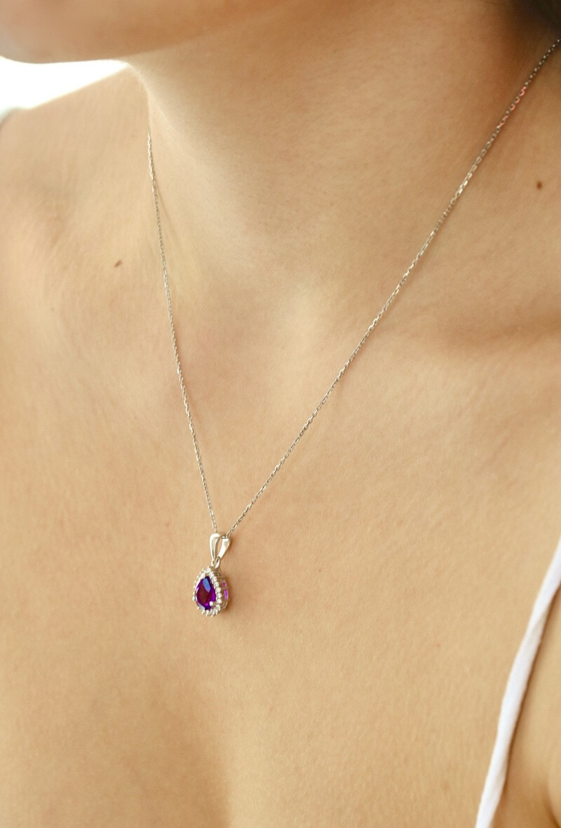 Wholesaler OPALOOK FRANCE - Amethyst and zirconium pendant, silver, 1.2+0.7 cm-CVL-PE001-AM