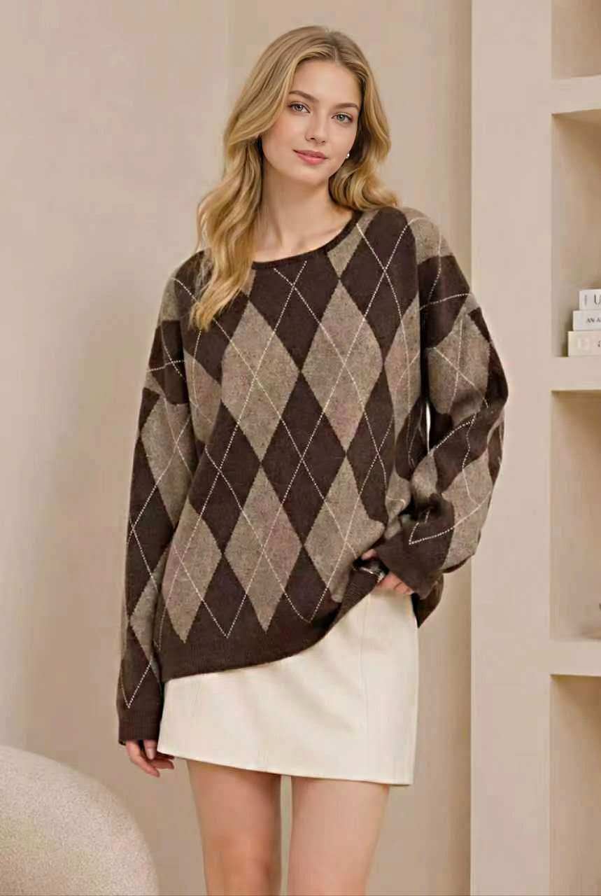 Wholesaler OPTIMUM FASHION - Oversized sweater with retro-style argyle pattern