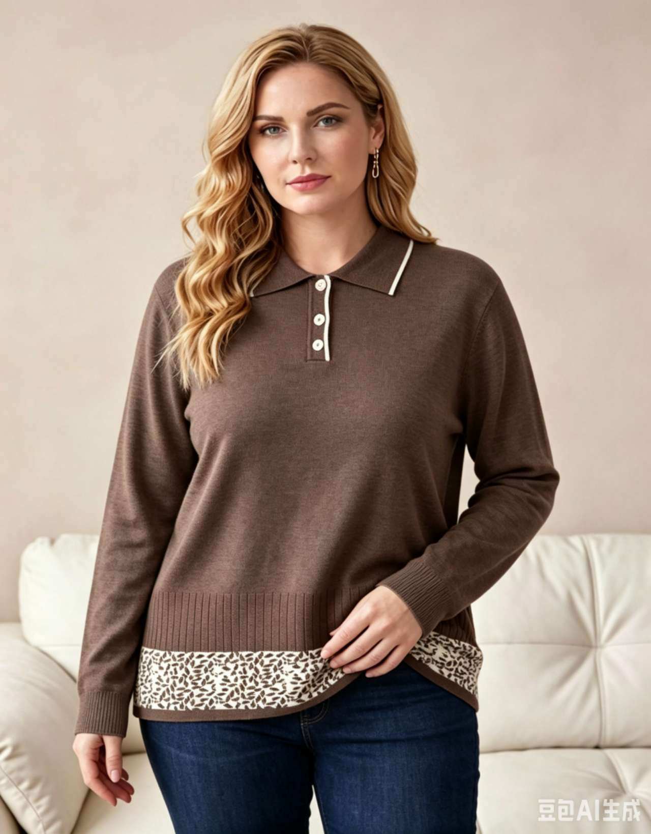 Wholesaler OPTIMUM FASHION - Jacquard knit sweater with polo collar