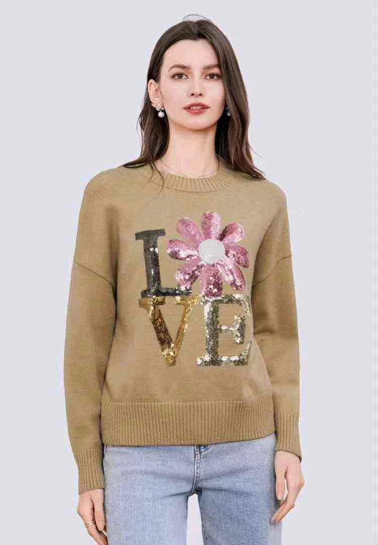 Wholesaler OPTIMUM FASHION - Durable crew neck sweater with embroidered daisies and LOVE lettering
