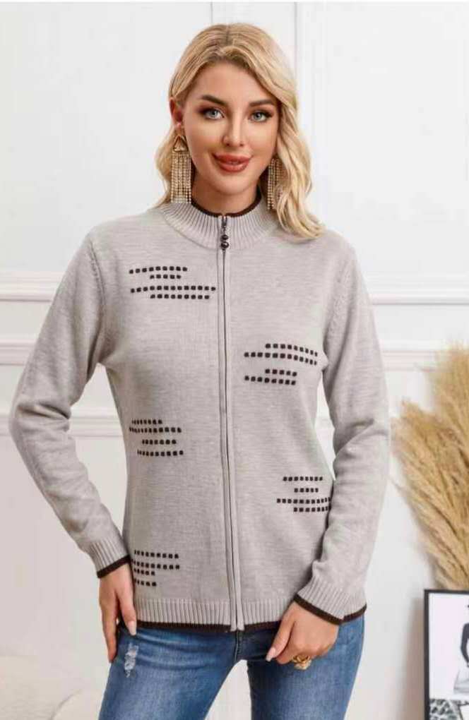 Wholesaler OPTIMUM FASHION - Jacquard knit cardigan with high collar and zipper