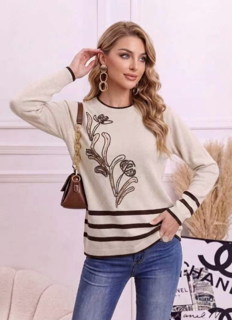 Wholesaler OPTIMUM FASHION - Crew neck sweater with embroidered stripes