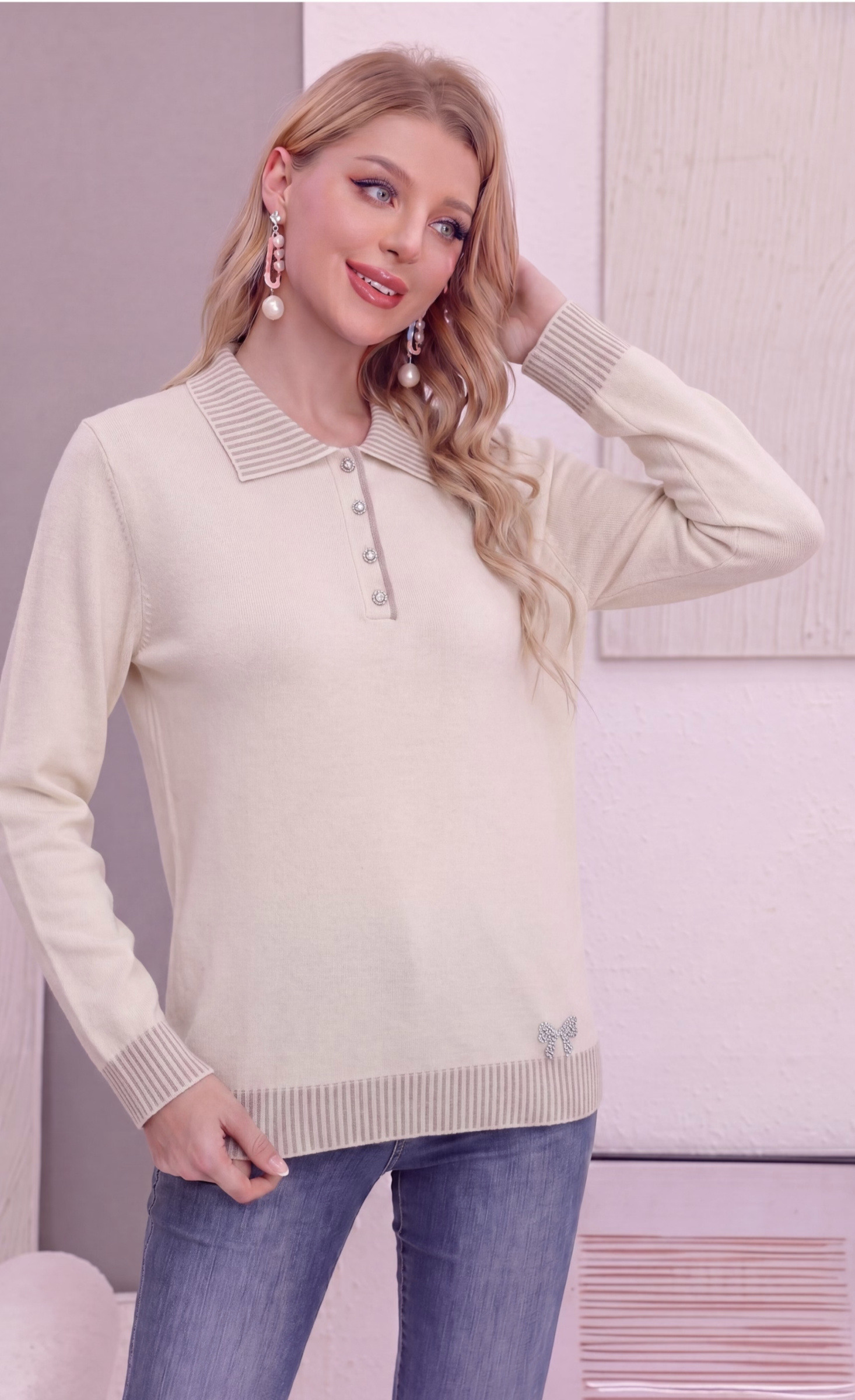 Wholesaler OPTIMUM FASHION - Jacquard sweater with polo collar