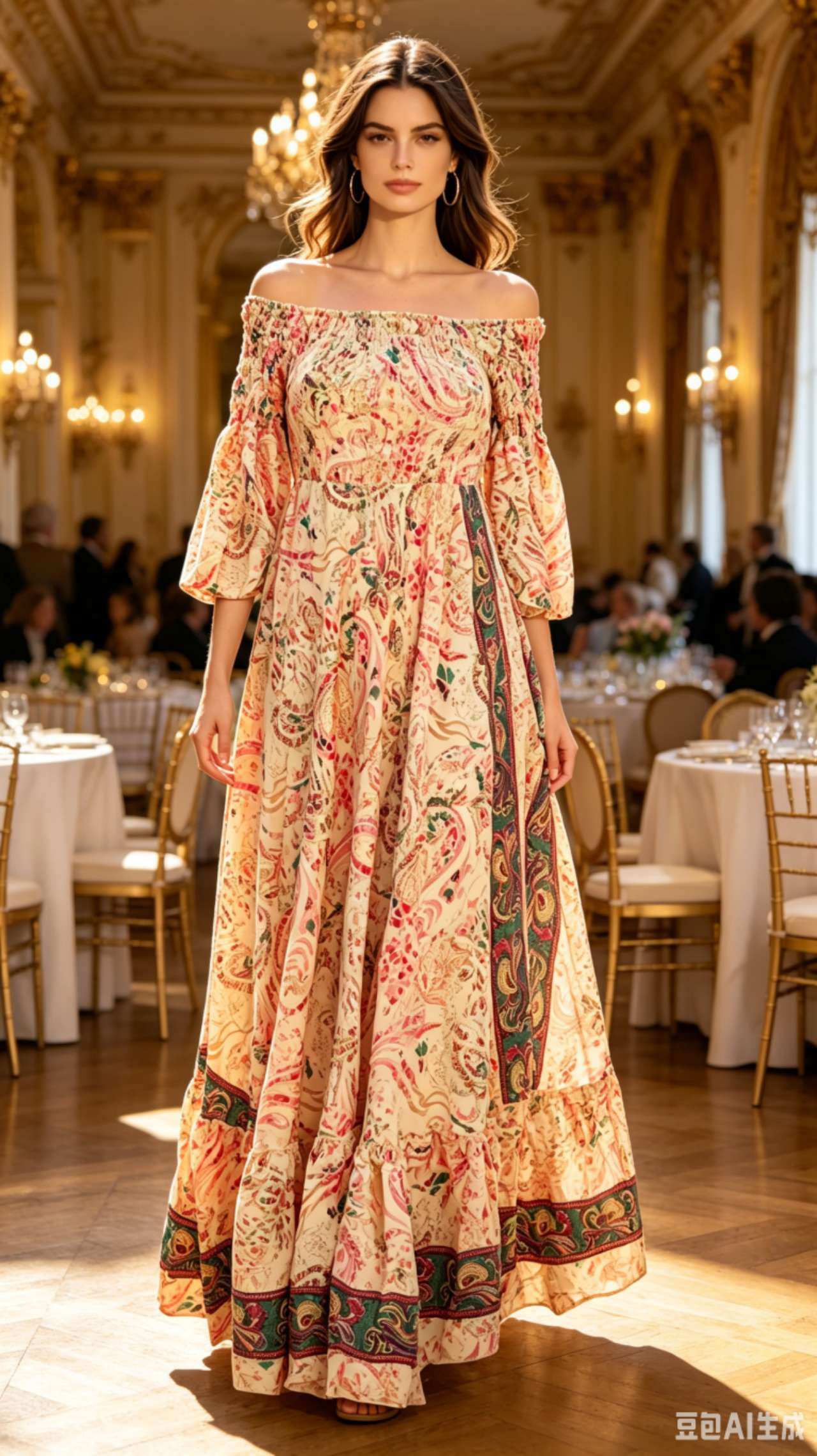 Wholesaler OPTIMUM FASHION - Bohemian style off-shoulder printed long dress