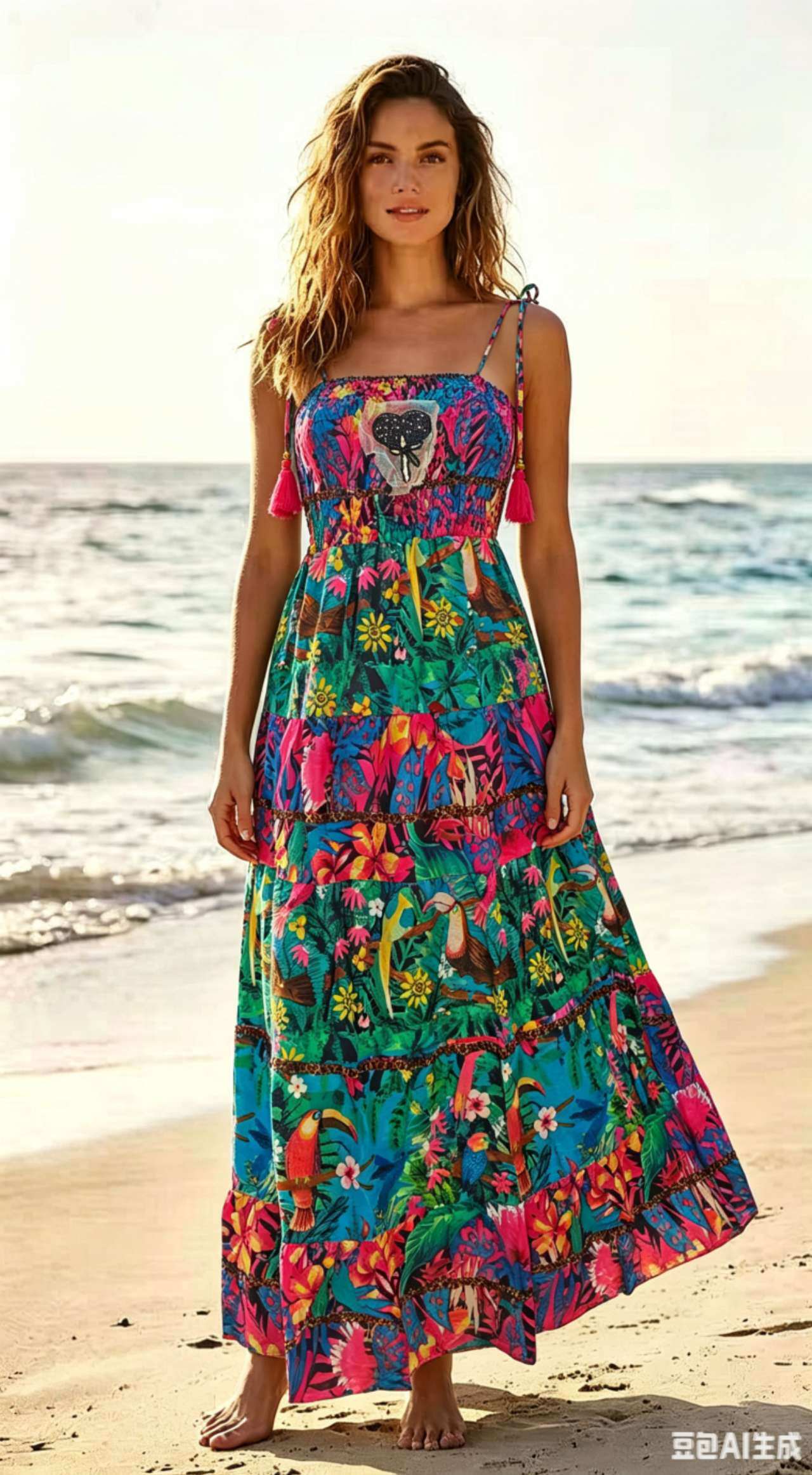 Mayorista OPTIMUM FASHION - Vestido playero bohemio con estampado tropical