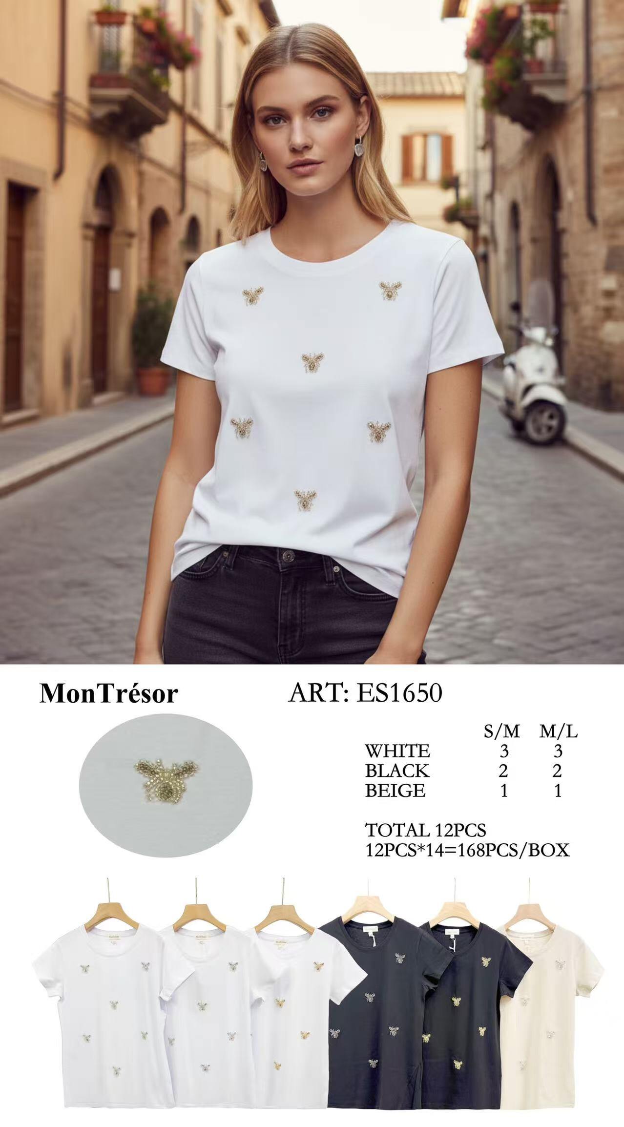 Grossista OPTIMUM FASHION - Maglia Motivo ape realizzato a mano con paillettes