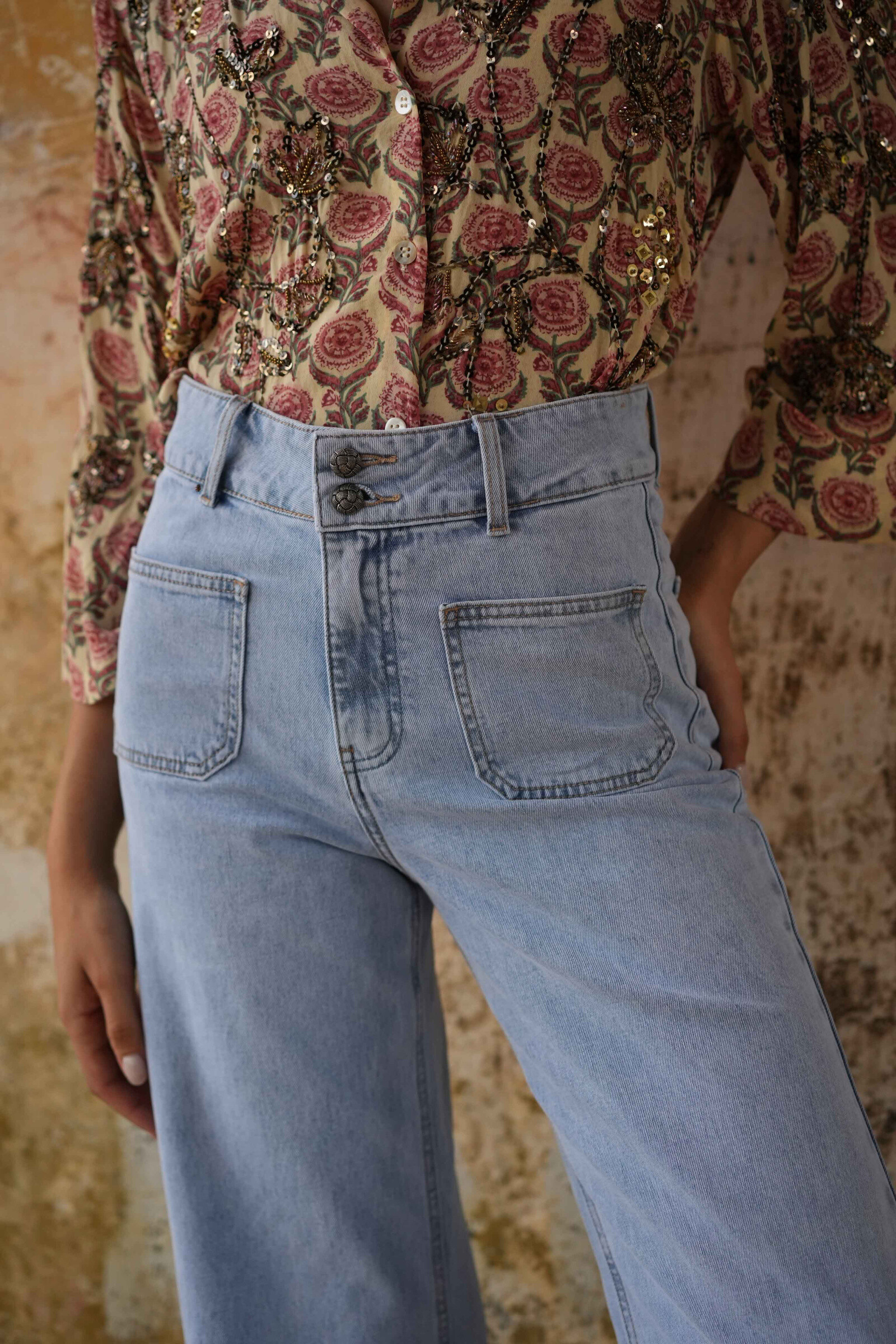 Violette Jeans mit weitem Bein - Himmelblau - 3 - Großformat