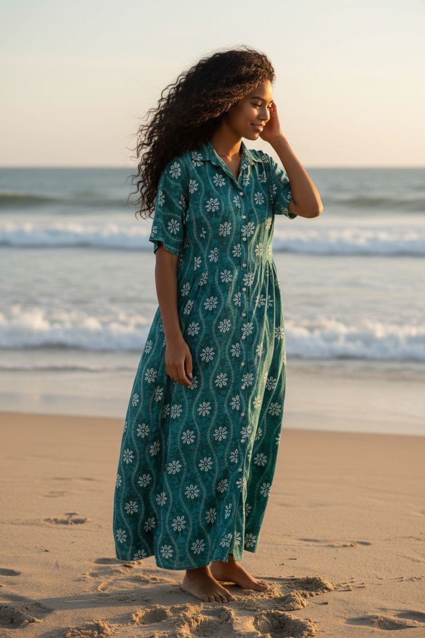 Großhändler Orice - Langes Hemdkleid aus leichtem Baumwollstoff mit schickem Boho-Print