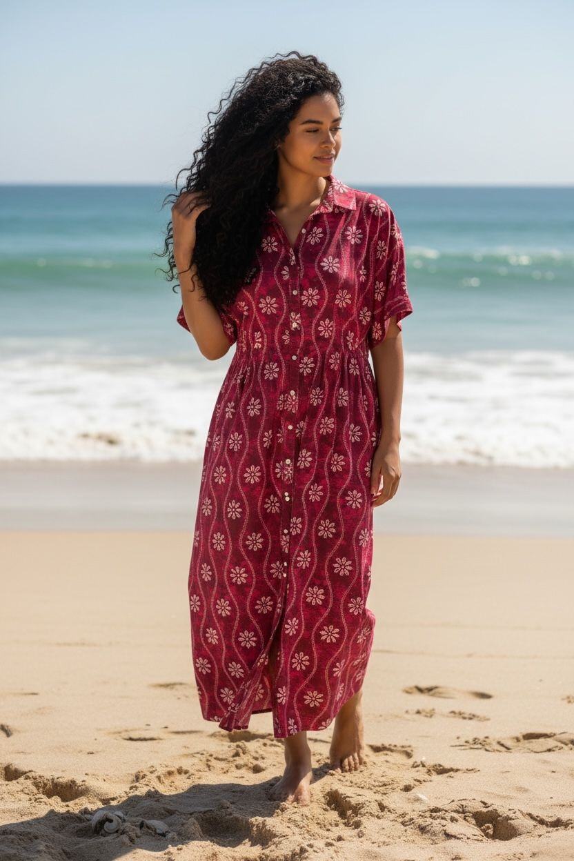 Großhändler Orice - Langes Hemdkleid aus leichtem Baumwollstoff mit schickem Boho-Print