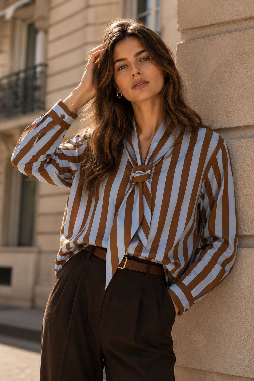 Mayorista Orice - Camisa de Algodón a Rayas con Cuello Lavallière