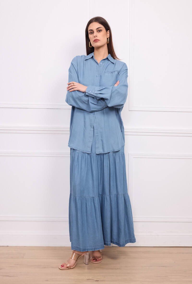 Grossista Orice - Camicia blu di denim in Lyocell