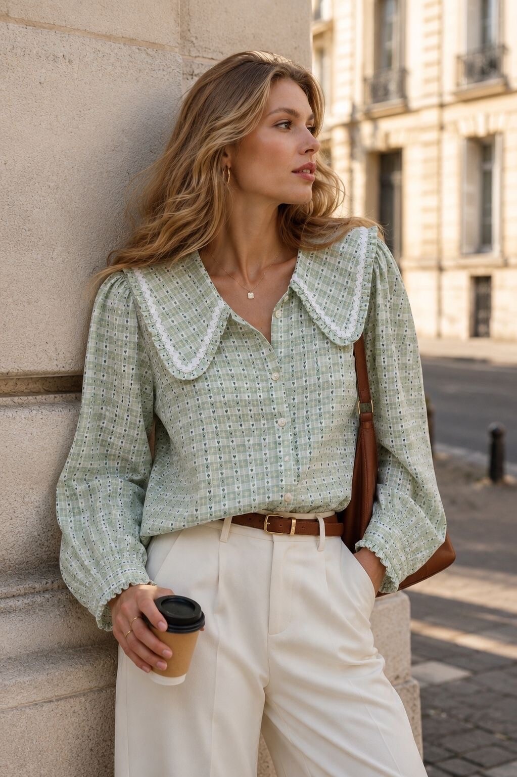 Grossista Orice - Camicia a maniche lunghe con colletto Peter Pan