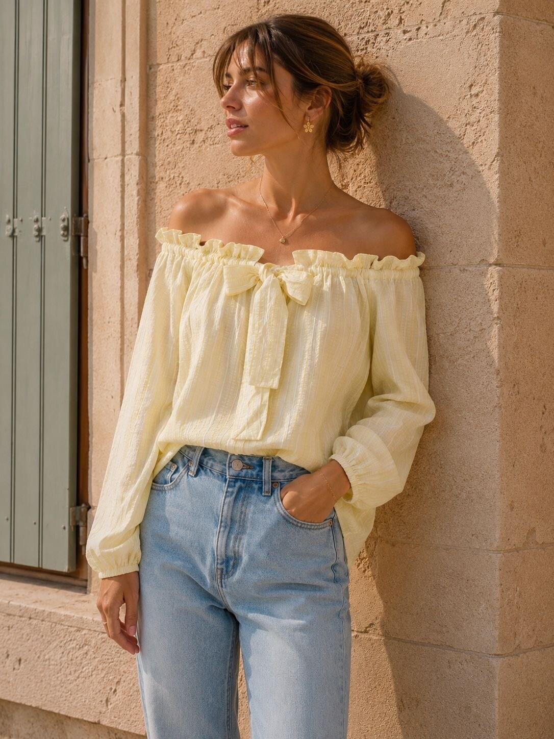 Wholesaler Orice - Cotton blouse with lavallière collar
