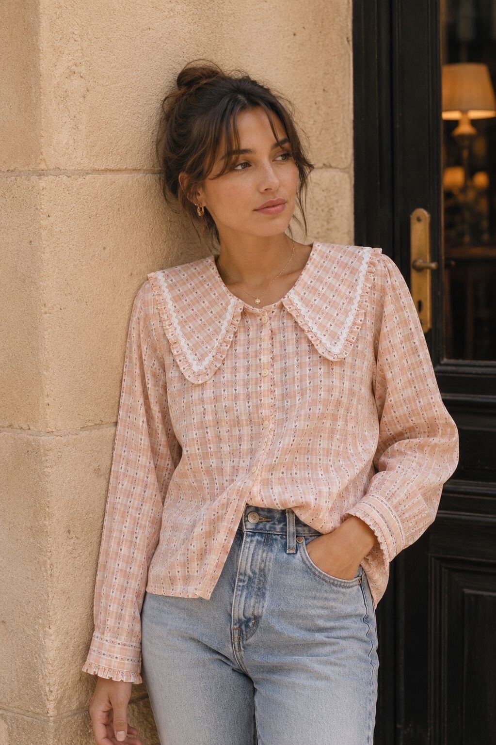 Grossista Orice - Camicia a maniche lunghe con colletto Peter Pan