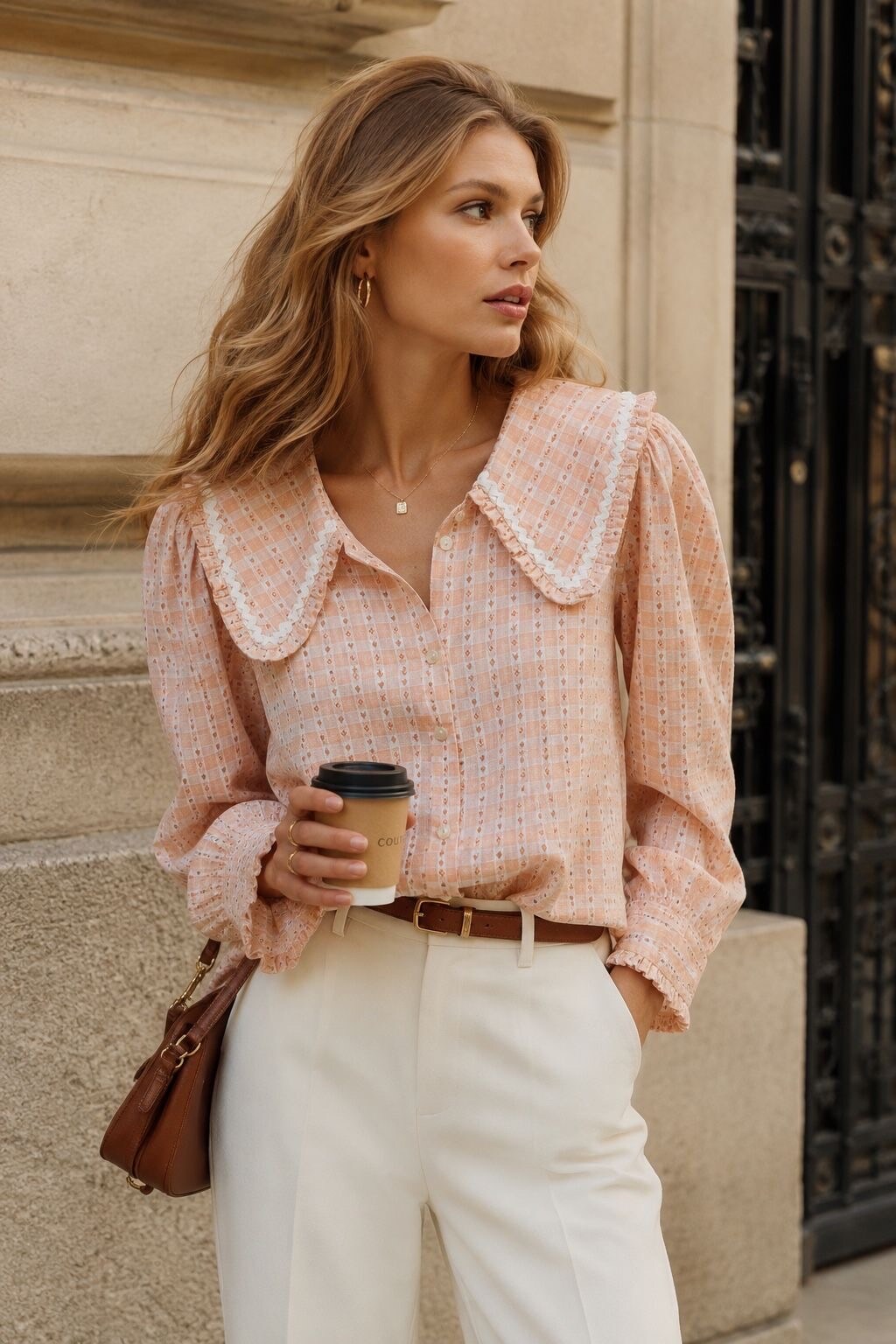 Grossista Orice - Camicia a maniche lunghe con colletto Peter Pan