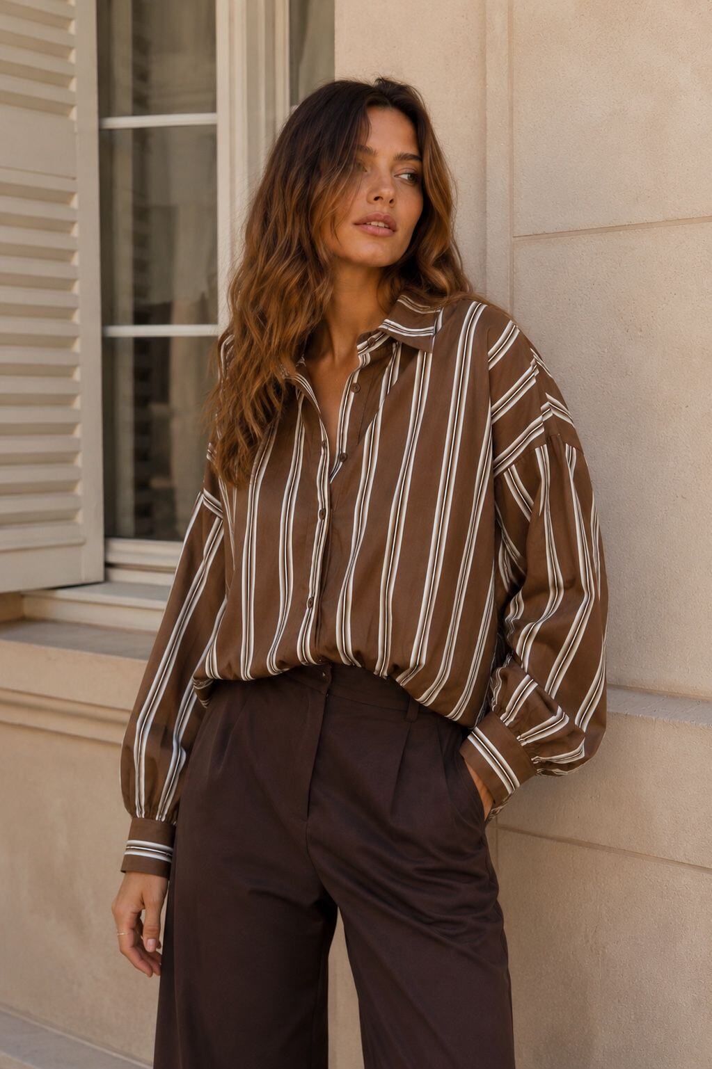 Grossiste Orice - Chemise Rayée en Coton à Plis au Bas