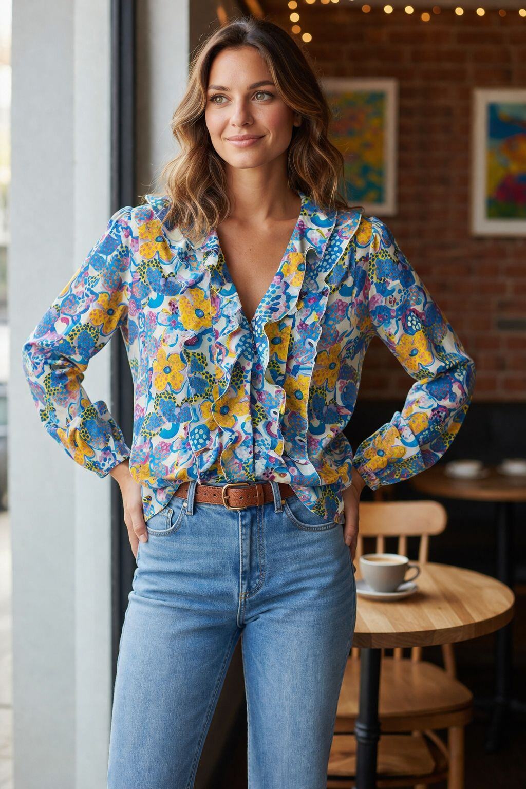 Großhändler Orice - Böhmische Rüschenbluse mit Print