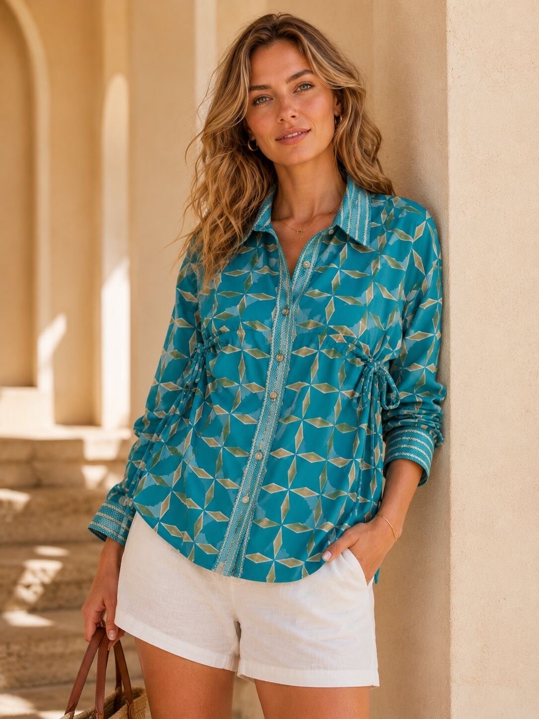 Mayorista Orice - Camisa de algodón con lazos bohemios