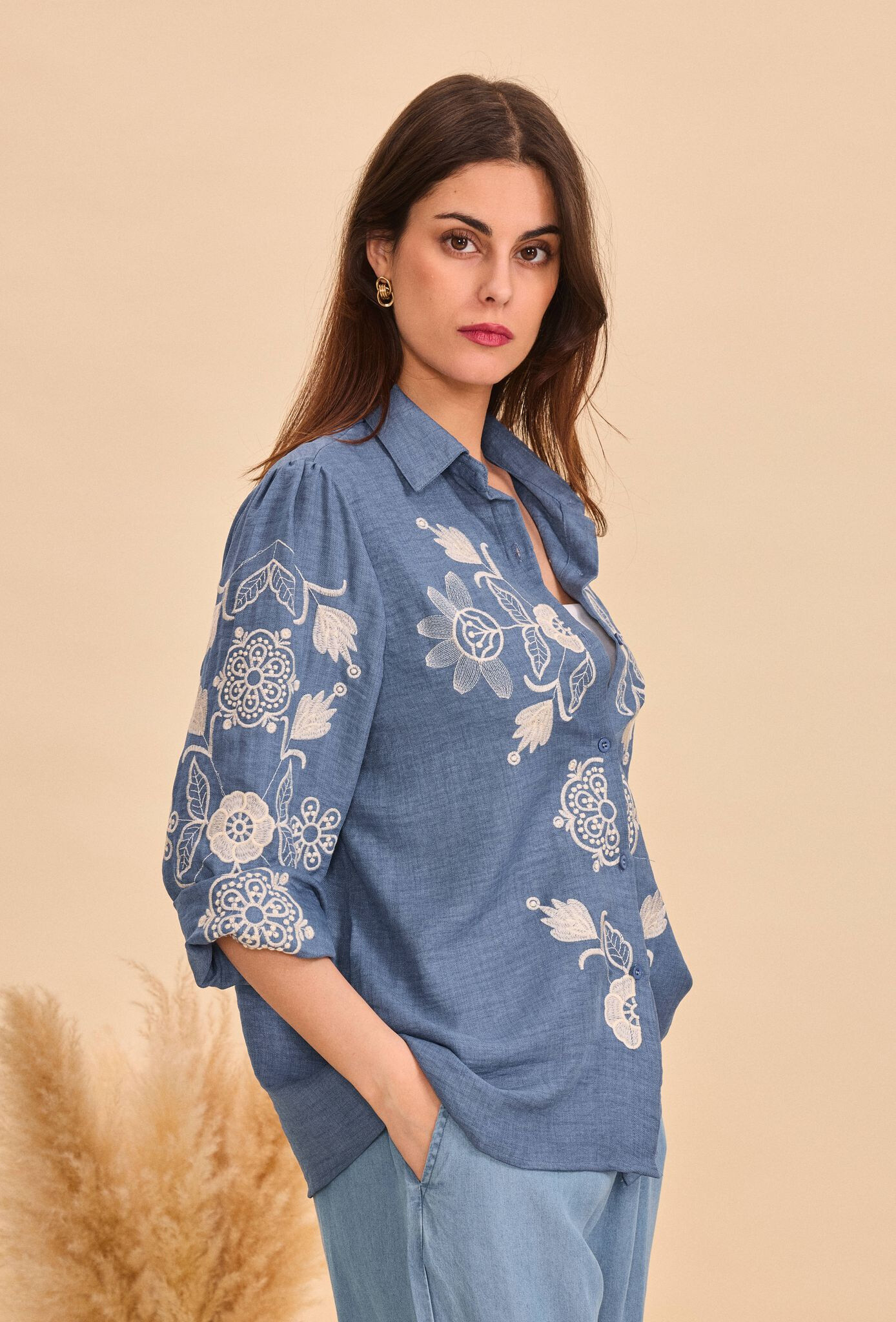 Grossiste Orice - Chemise à broderie manches longues
