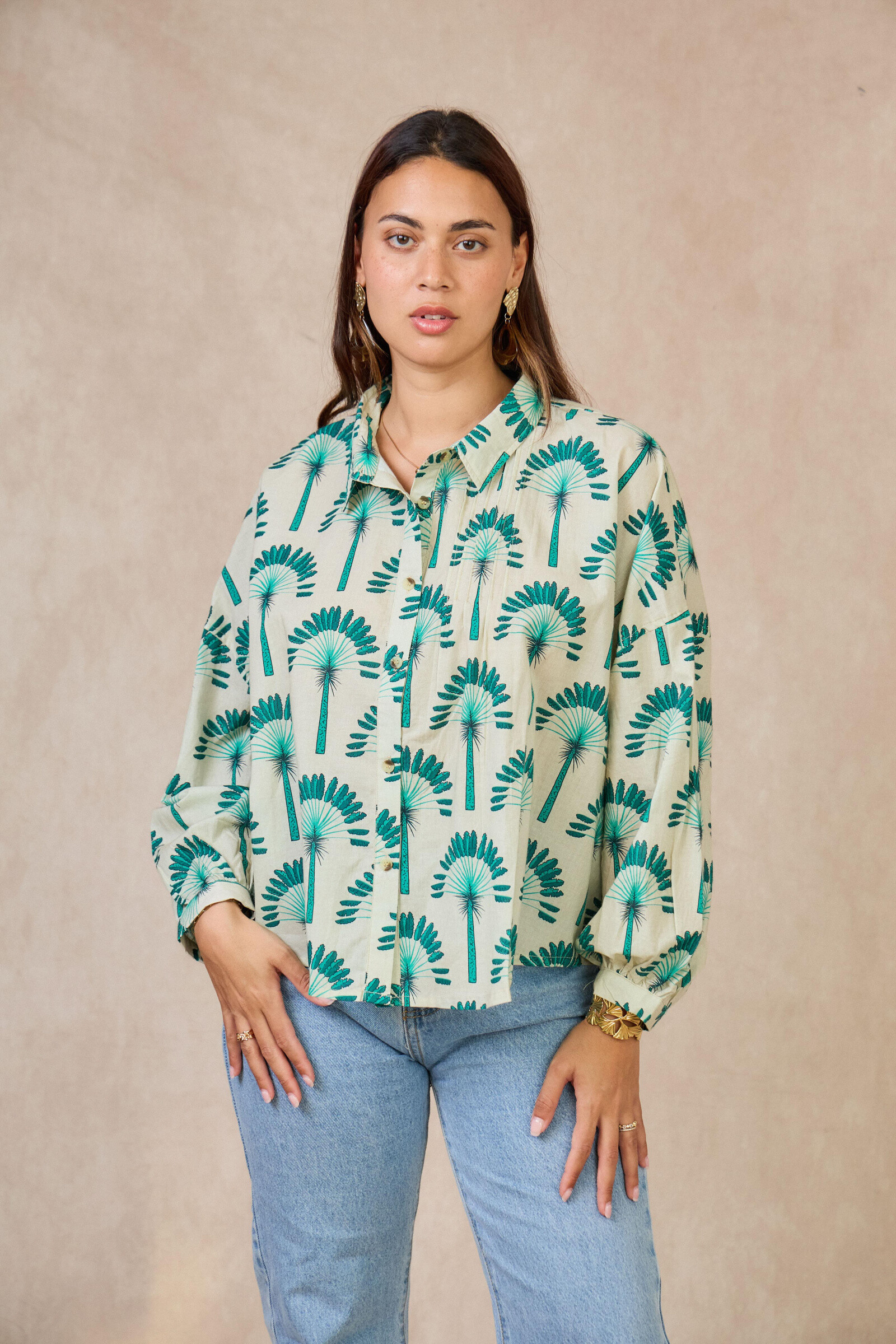 Grossista Orice - Camicia manica di cotone stampata indiana