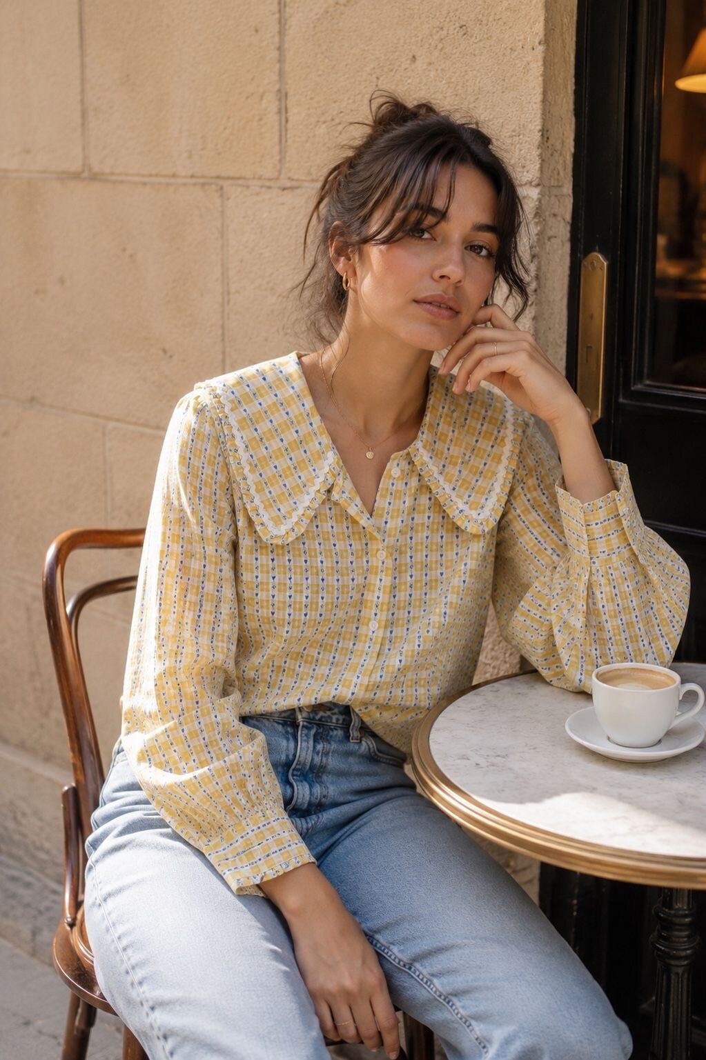 Grossista Orice - Camicia a maniche lunghe con colletto Peter Pan